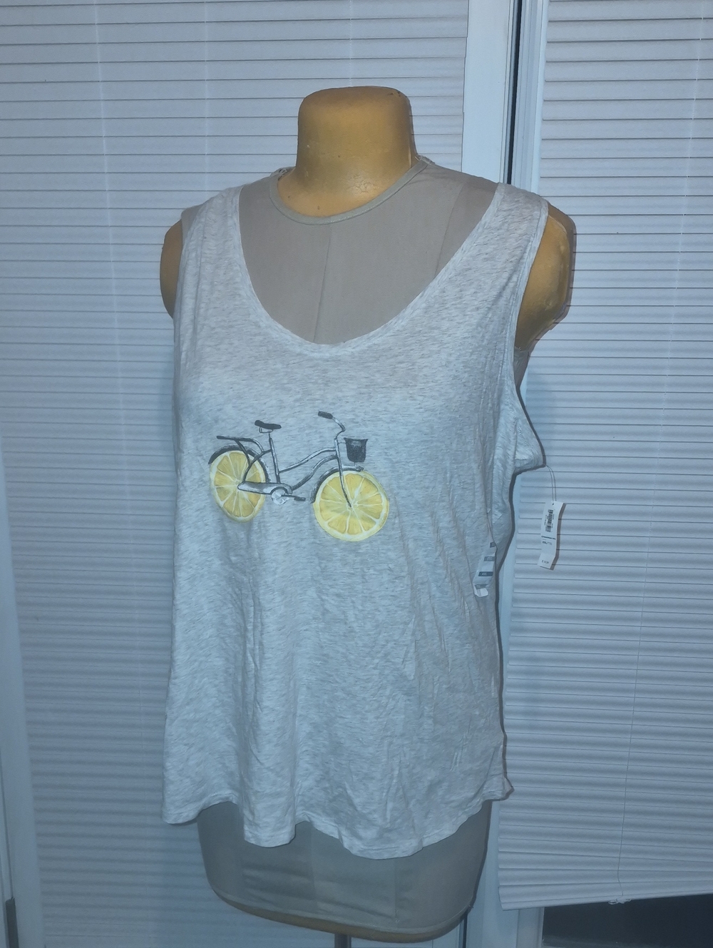 Old Navy Light Gray Tank Top with Lemon Wheel Bike Graphic